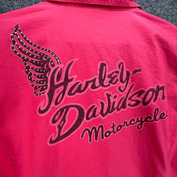 Harley Davidson Shirt Womens Large Pink Pearl Snap Embroidered Studded Bikercore - Picture 8 of 16